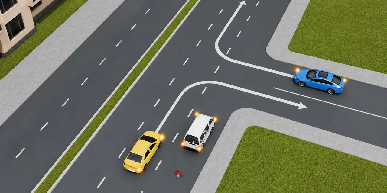 Qaysi transport vositasining haydovchisi ko'rsatilgan yo'nalish bo'yicha burilishda qoidani buzmoqda?